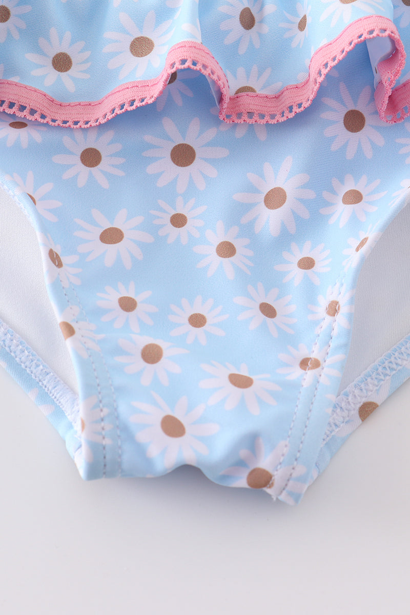 Baby Blue Daisy Smocked 2 Pc Swimsuit Girls