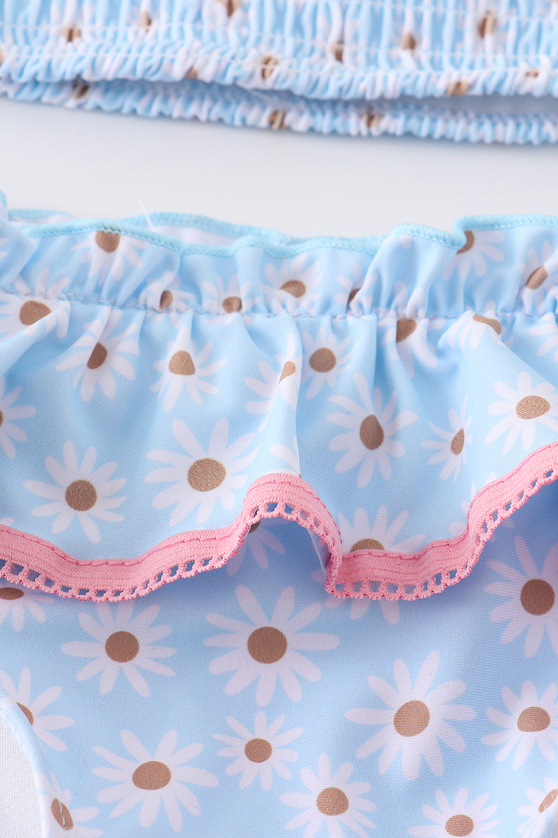 Baby Blue Daisy Smocked 2 Pc Swimsuit Girls