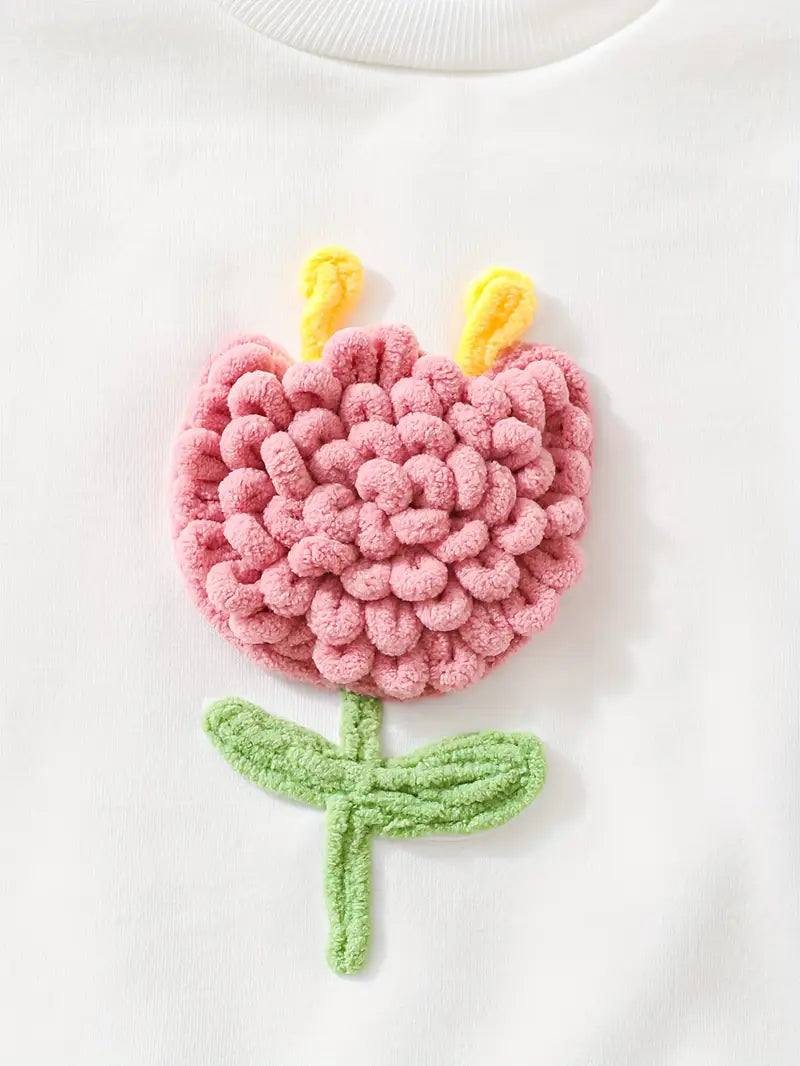 Flower Sweatshirt with Denim Pants flower embroidery