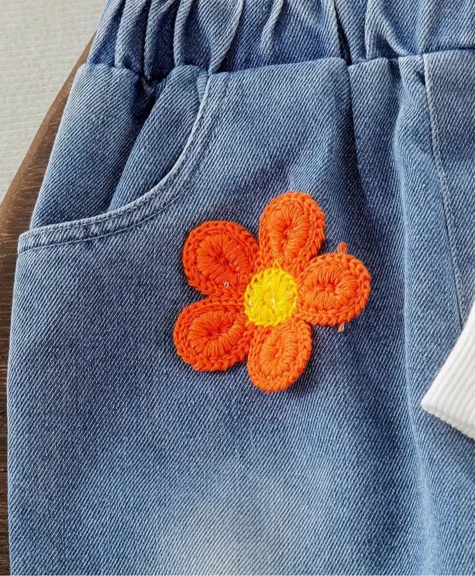 Girls Long Sleeve w/Torn Bell Bottom Pants Set