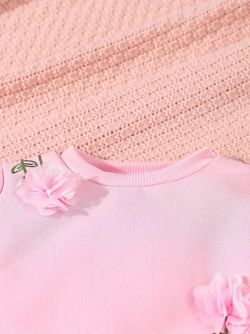 Pink 2 Piece Sweatshirt and Pants with chiffon floral