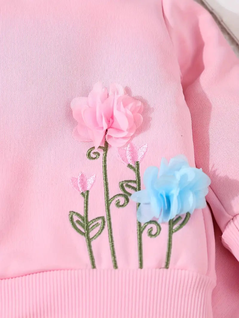 Pink 2 Piece Sweatshirt and Pants with chiffon floral