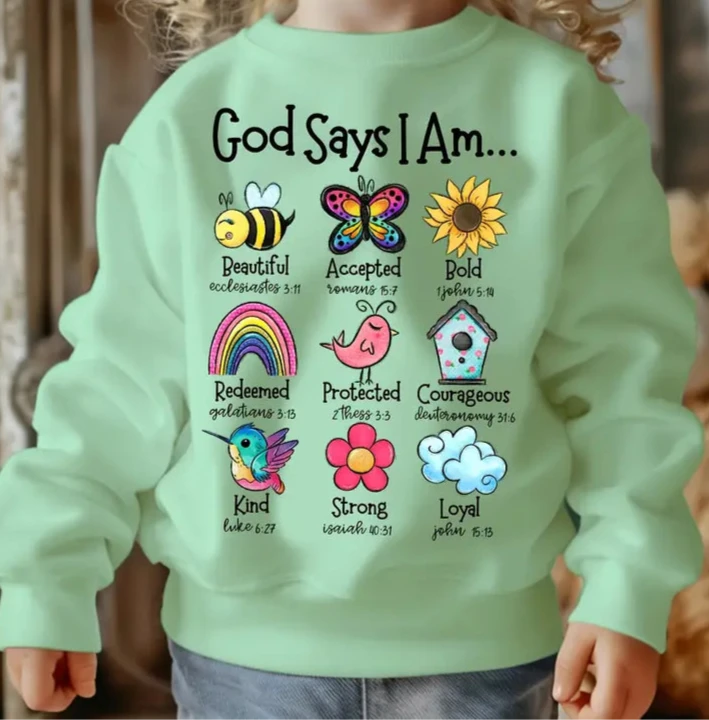 God Says I Am.... Blush Pink and Green Little Girls Sweatshirt