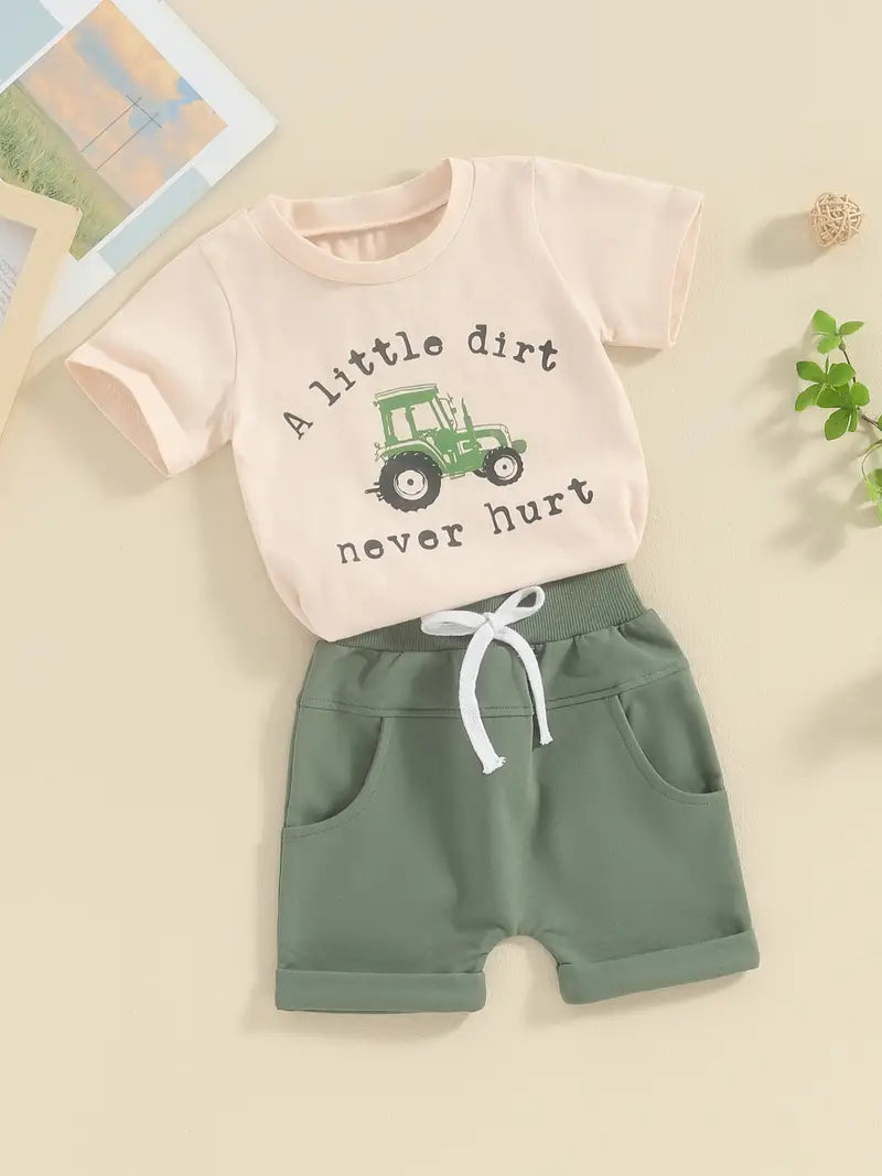 Baby Boy Toddler 2 Piece Set Tractor Print