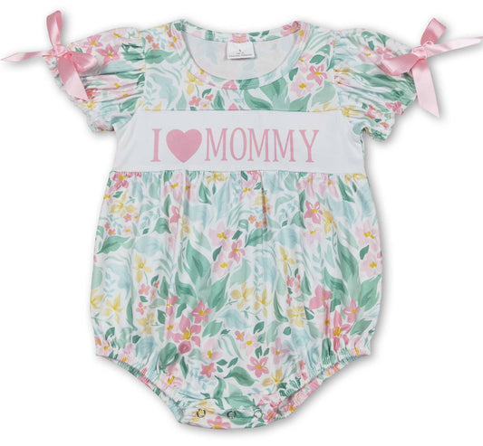 Short sleeves floral I love MOMMY mother's day girls romper: 6-12M