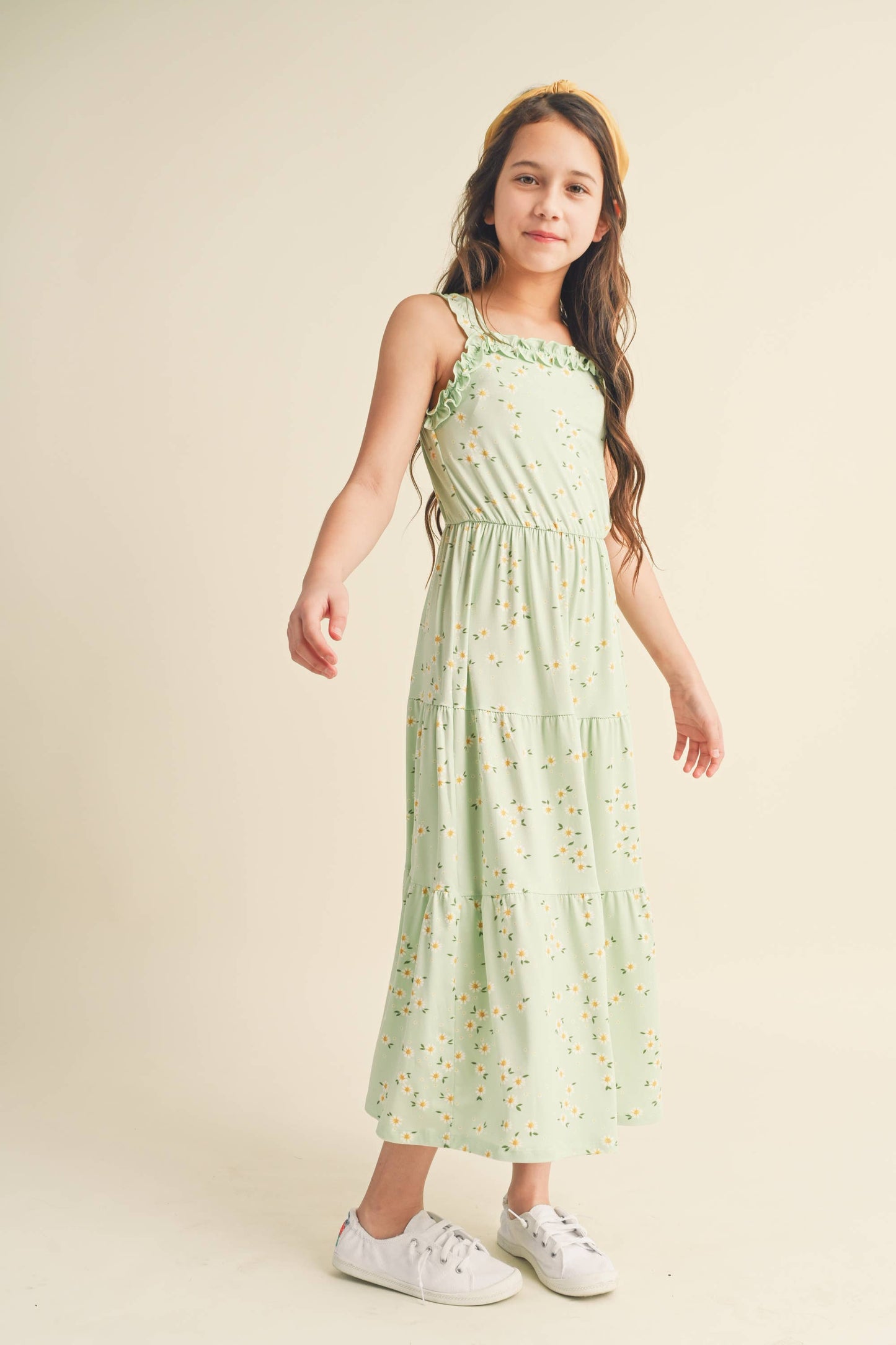 RUFFLE TIERED MAXI DRESS GREEN FLORAL