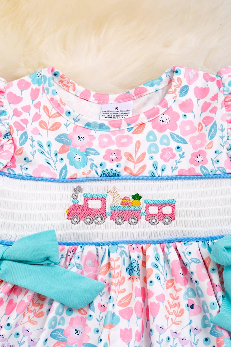 PASTEL FLORAL Easter Train SMOCKED GIRLS SET