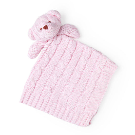 Cable Knit Bear Security Blanket: Pink