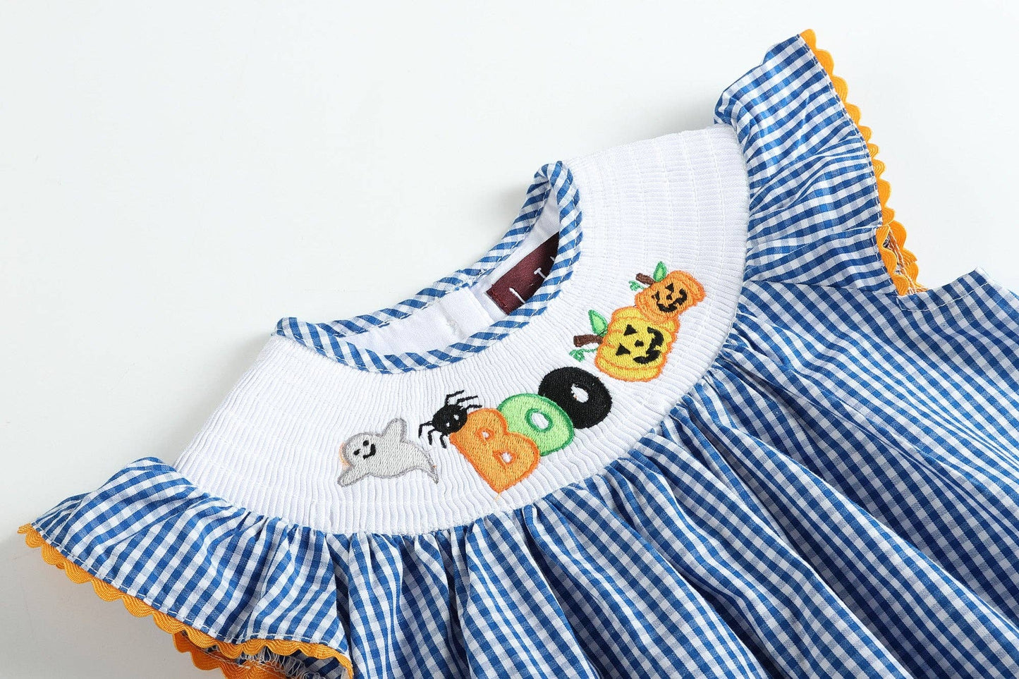 Blue 'Boo' Gingham Smocked Top and Bloomers Set Halloween