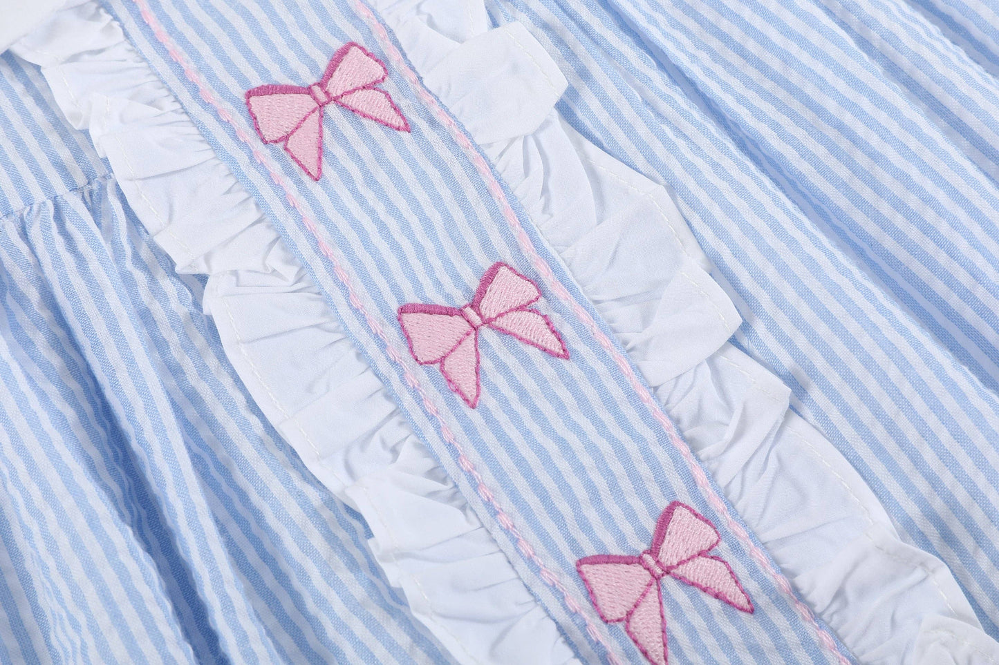 Blue and Pink Bow Ruffle Dress: