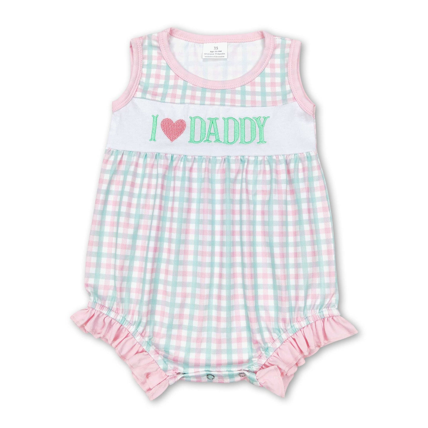I love DADDY pink plaid sleeveless father's day girls romper: 6-12M