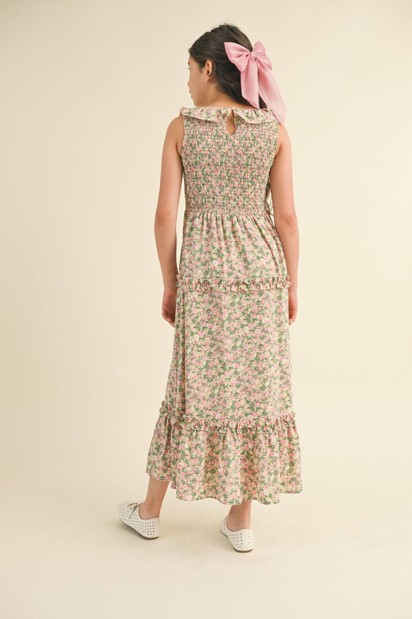 TWEEN GIRLS RUFFLE SMOCKED MAXI DRESS