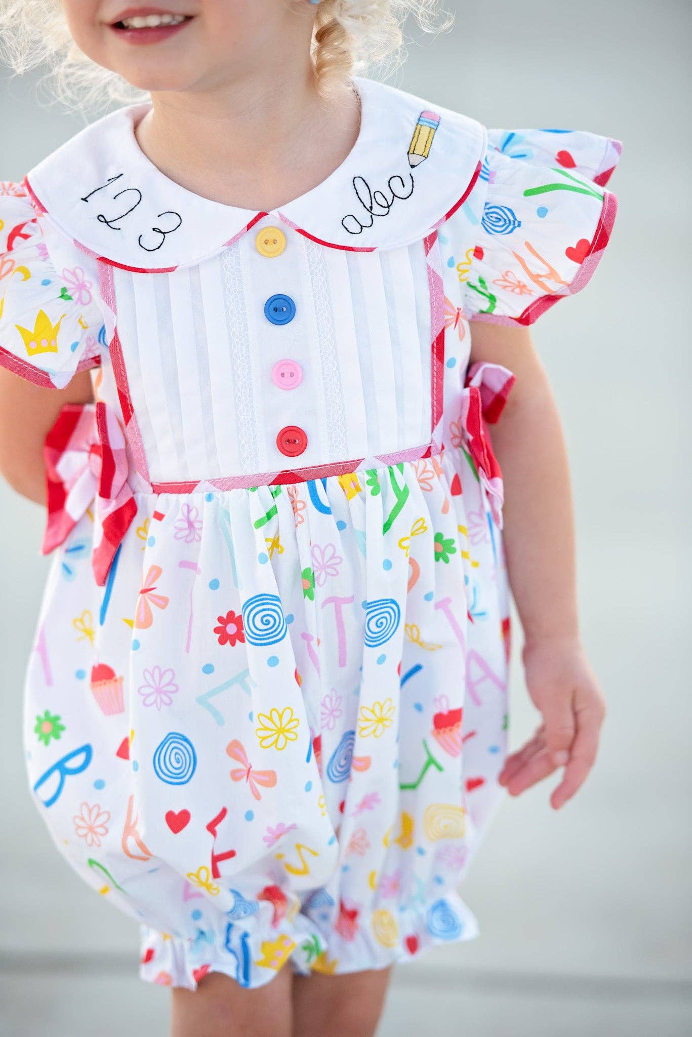 ABCs & 123s Alphabet Print Embroidered Collar Bubbles