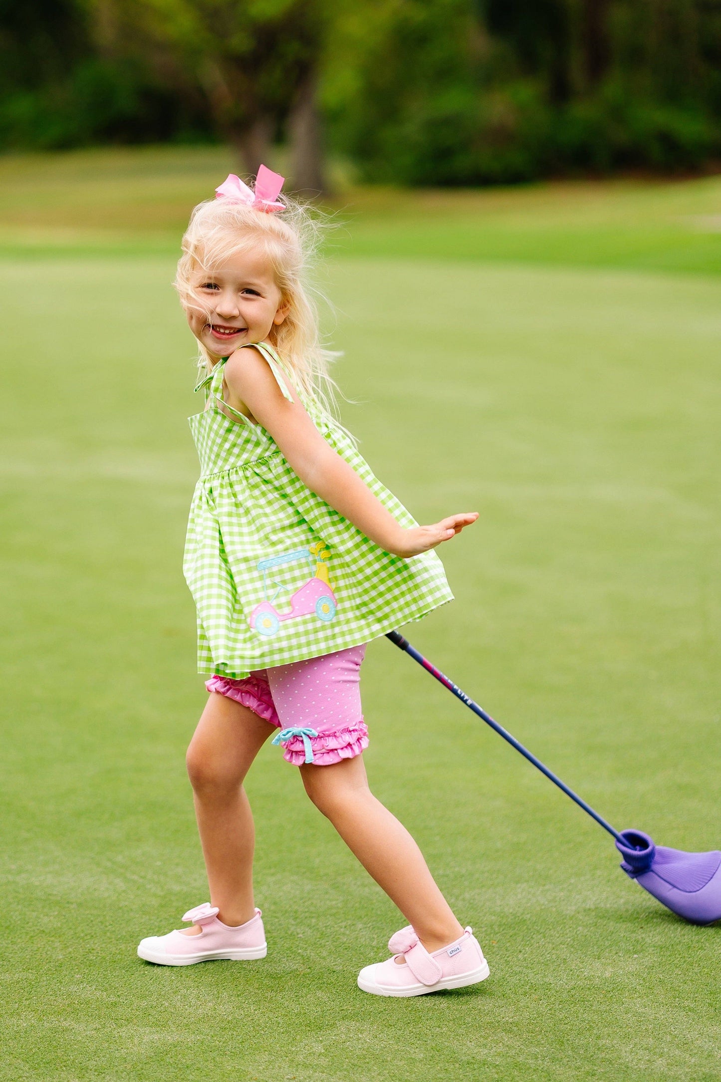 Fore! Girls Golf Tie Shoulder Top & Knit Shorts Set: