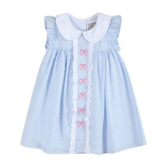 Blue and Pink Bow Ruffle Dress: