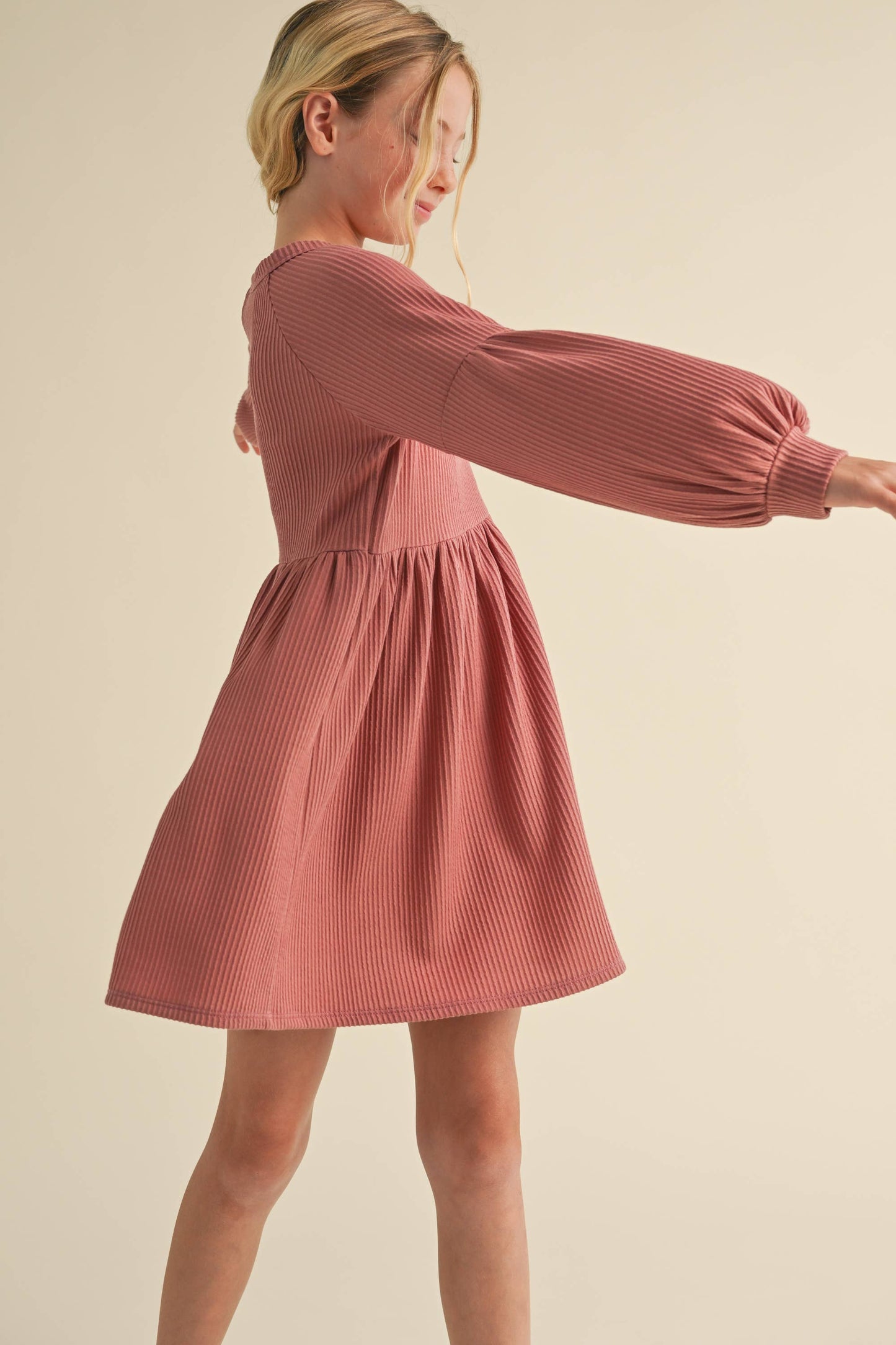 LONG SLEEVE KNIT DRESS NEW MAUVE