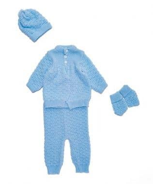 4 Piece Boxed Blue Knit Layette Set