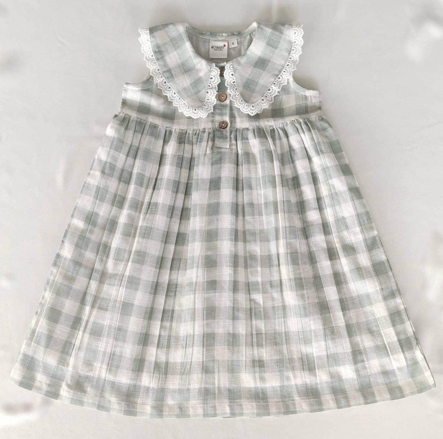 Sage Checks Dress with Delicate Lace Peter-Pan Collar (*Runs Big)