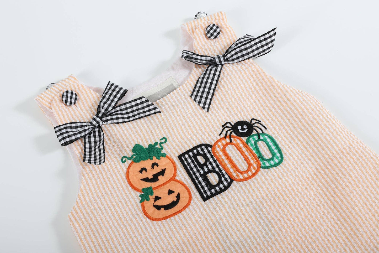 Orange Seersucker Halloween Boo Ruffle Dress-Lil Cactus
