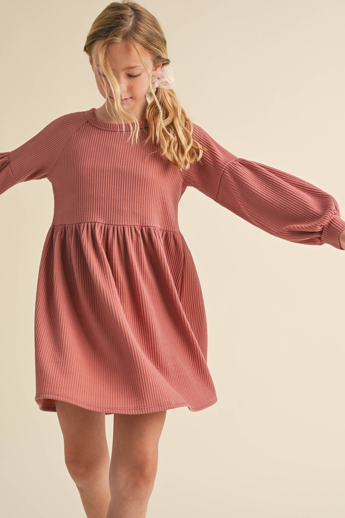 LONG SLEEVE KNIT DRESS NEW MAUVE