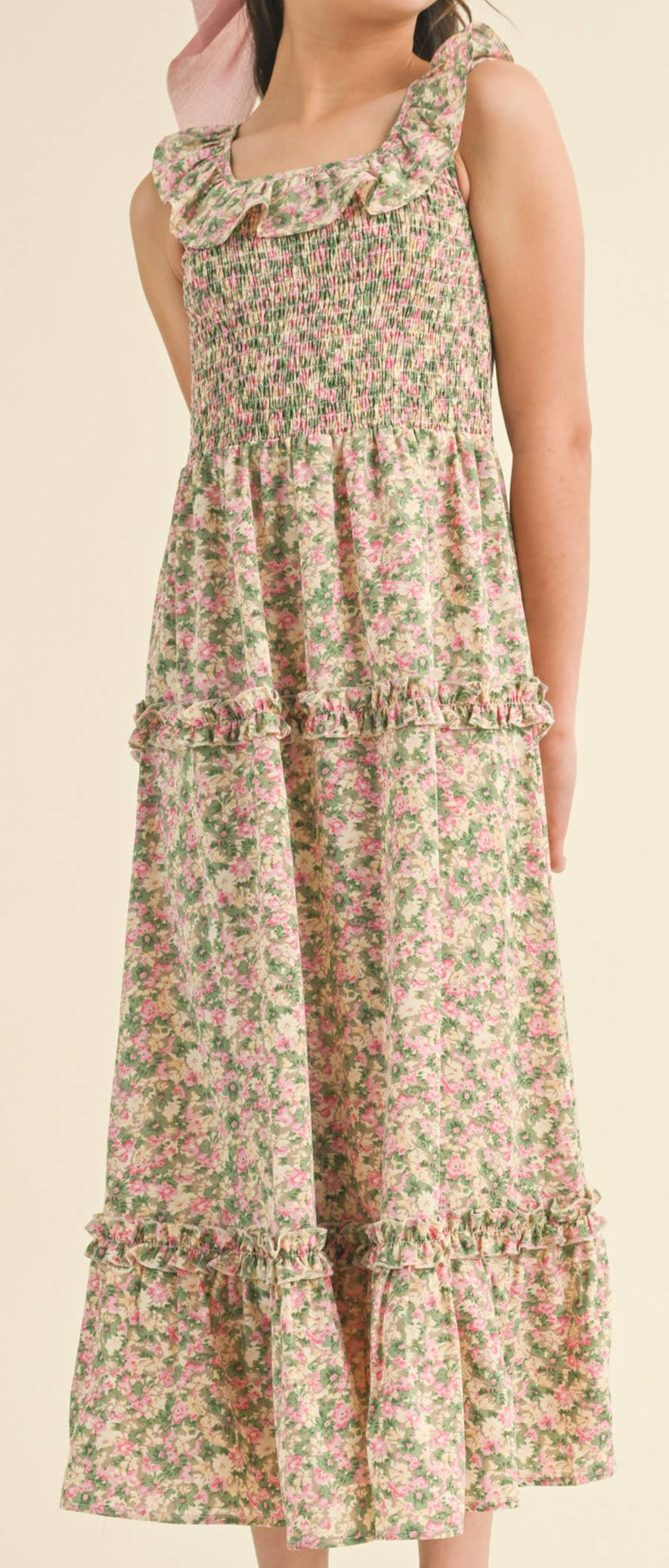TWEEN GIRLS RUFFLE SMOCKED MAXI DRESS