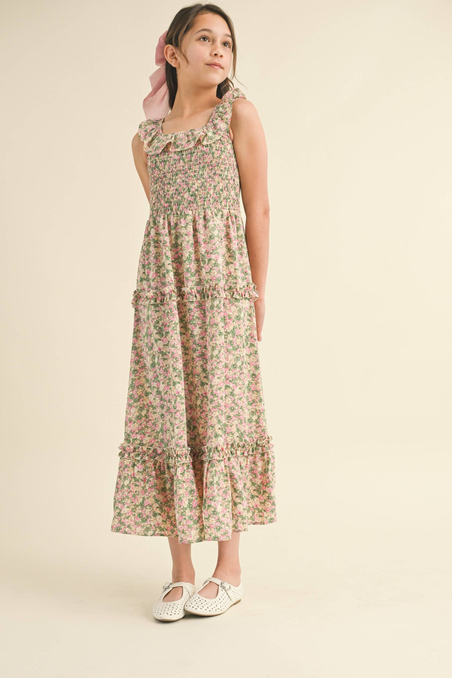 TWEEN GIRLS KIDS RUFFLE SMOCKED MAXI DRESS
