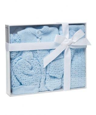 4 Piece Boxed Blue Knit Layette Set