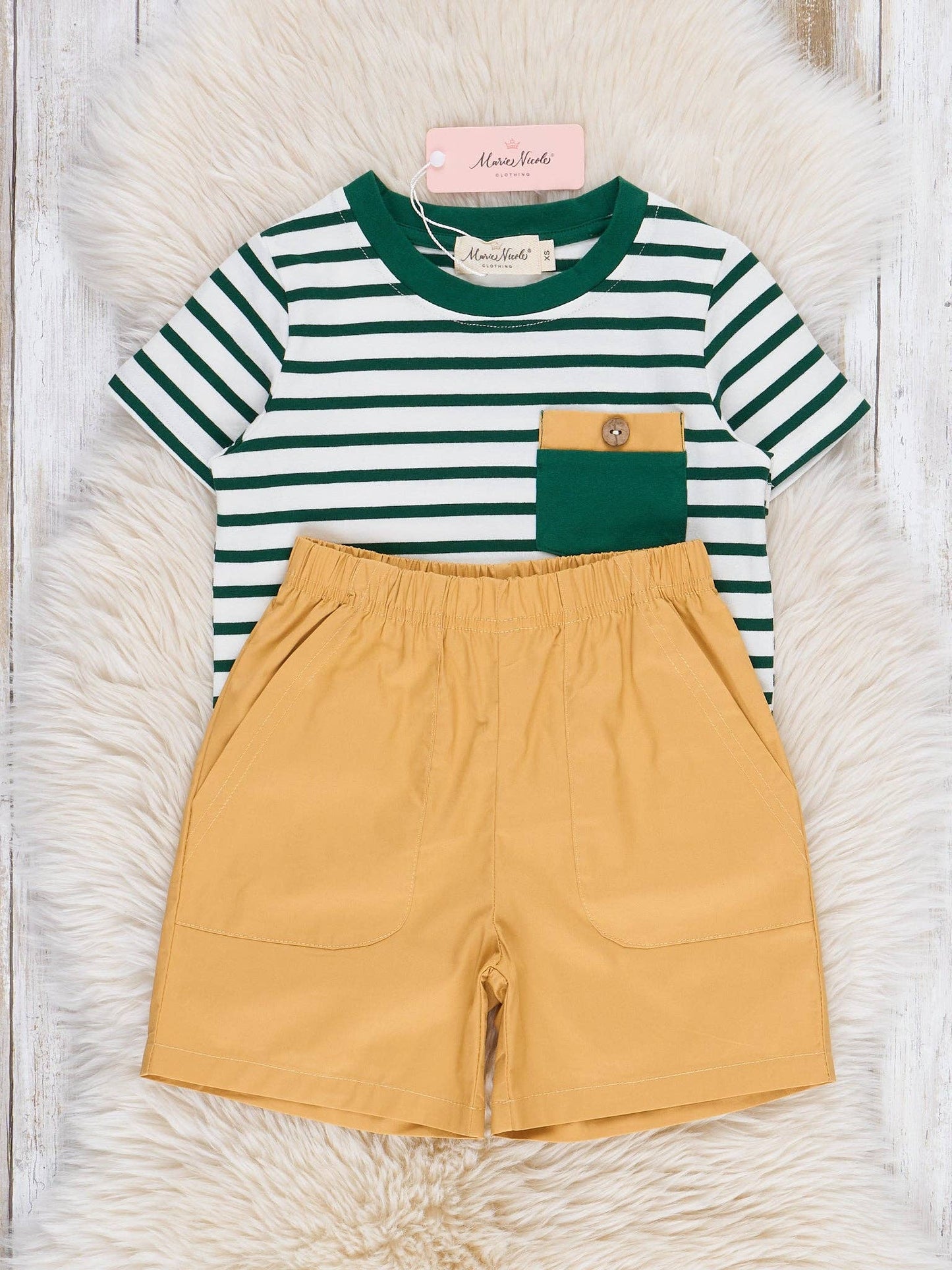 Striped Pocket Outfit Green and Gold Boy