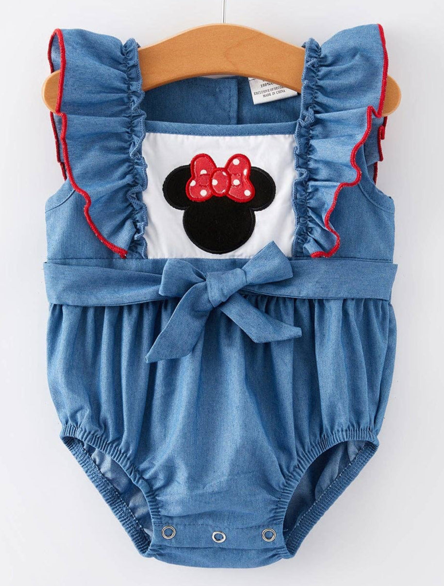 Minnie Applique Flying Sleeve Girls' Romper: