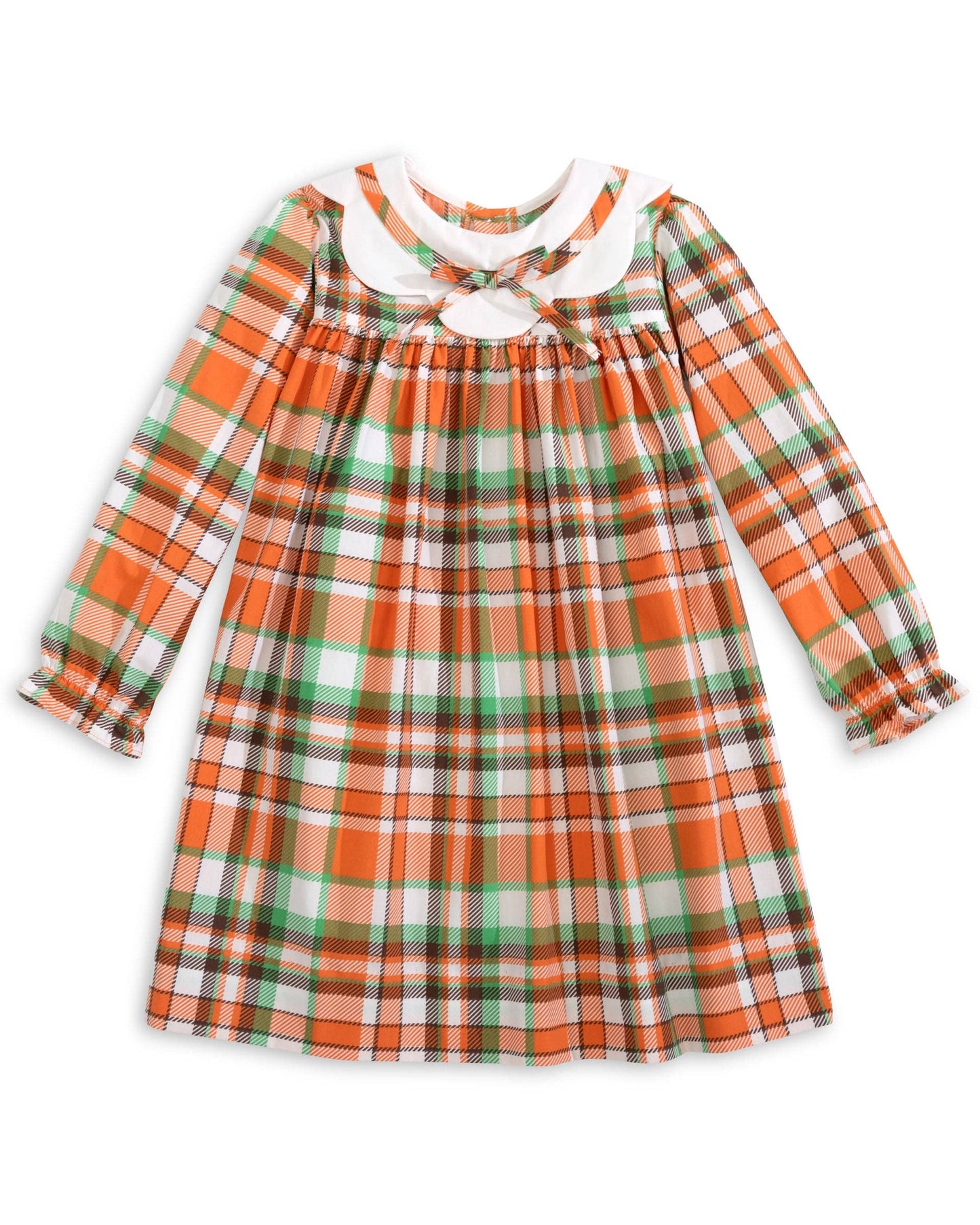 Autumn Plaid Scalloped Classic Bishop Collar Dress